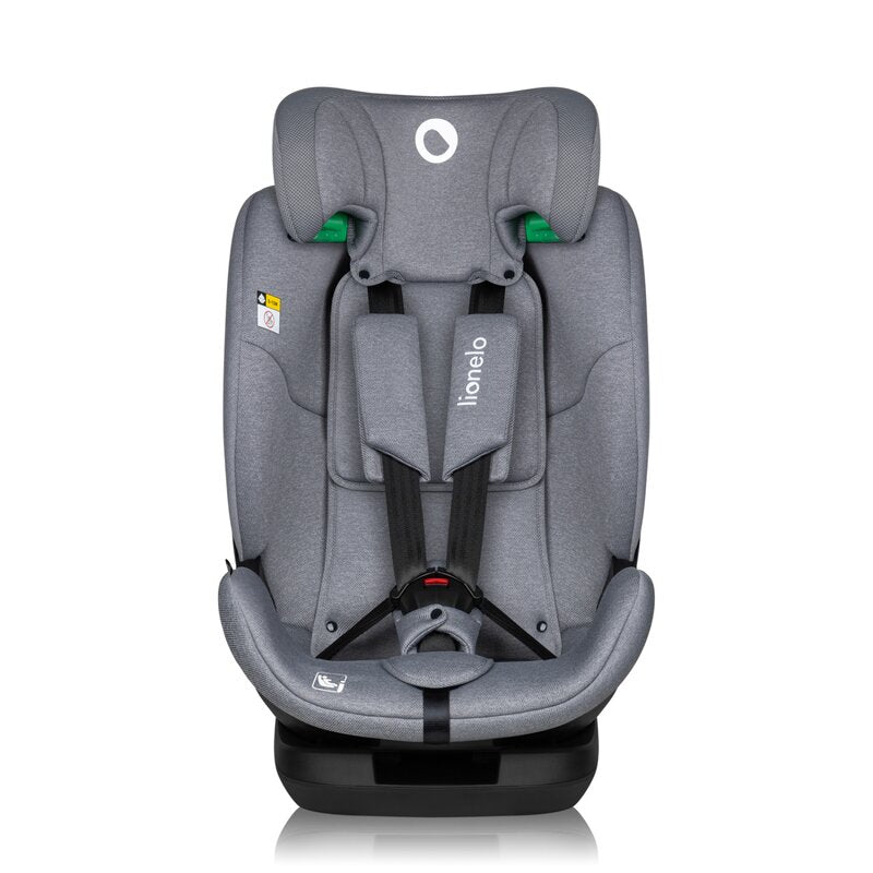 Scaun auto, Lionelo, Lavender I-size, Isofix, Cu centura TopTether, Cu spatar inclinabil in 5 pozitii, Cu tetiera reglabila in 13 pozitii, Instalare cu fata inainte, 9-36 Kg, 76-150 cm, Conform cu ECE R129, Gri - gogobaby.ro