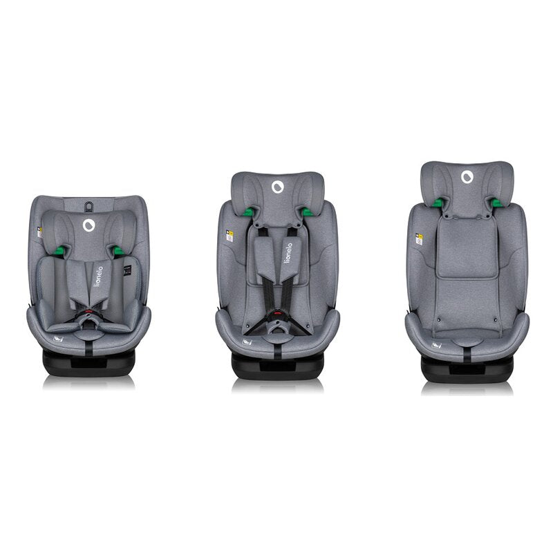Scaun auto, Lionelo, Lavender I-size, Isofix, Cu centura TopTether, Cu spatar inclinabil in 5 pozitii, Cu tetiera reglabila in 13 pozitii, Instalare cu fata inainte, 9-36 Kg, 76-150 cm, Conform cu ECE R129, Gri - gogobaby.ro