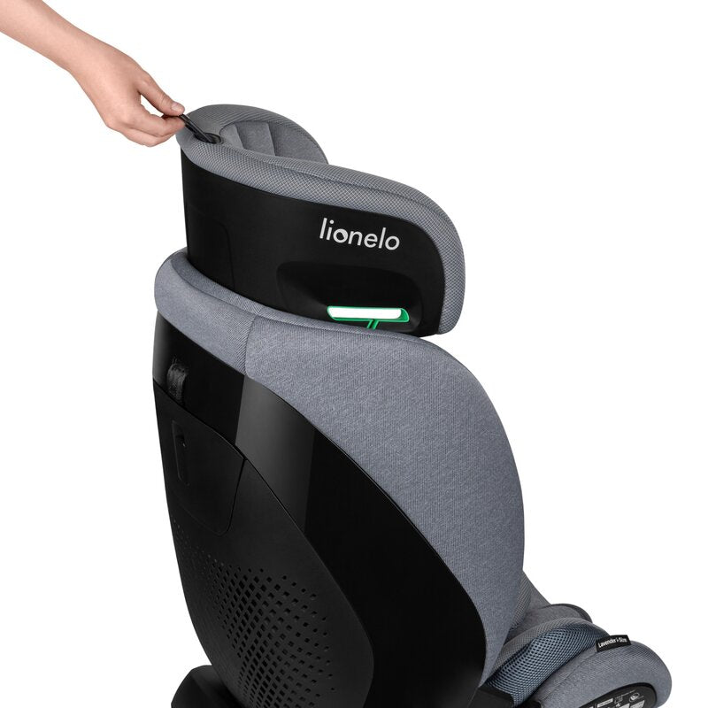 Scaun auto, Lionelo, Lavender I-size, Isofix, Cu centura TopTether, Cu spatar inclinabil in 5 pozitii, Cu tetiera reglabila in 13 pozitii, Instalare cu fata inainte, 9-36 Kg, 76-150 cm, Conform cu ECE R129, Gri - gogobaby.ro