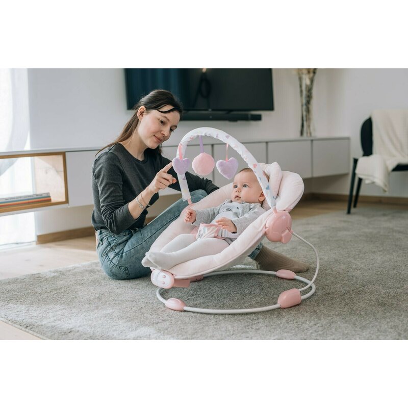 Scaunel balansoar, FreeON, Rest`n`Play, Cu trei jucarii, 8 melodii, Vibratii, Conform cu standardul european de securitate EN 12790:2009, Pink