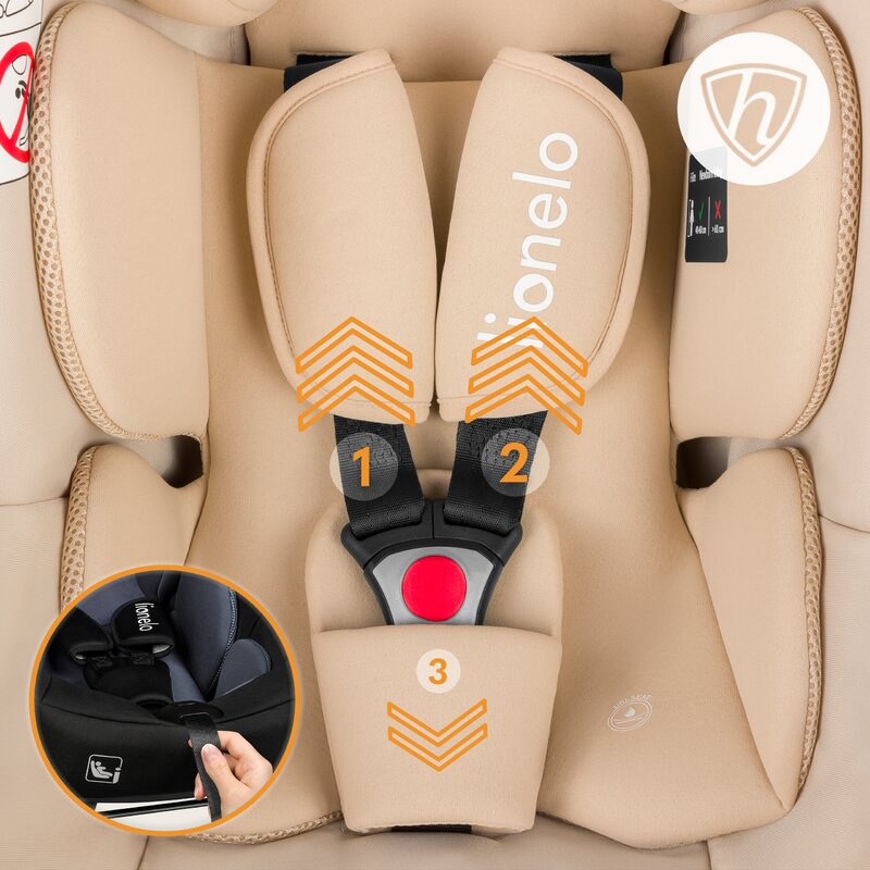 Scoica auto, Lionelo, i-Size Astrid, 0-13 Kg, 40-87 cm, Cu maner si capotina reglabile, Cu protectie laterala avansata, Salteluta confortabila, Testat ADAC, Conform cu standardul european de securitate R129, Bej - gogobaby.ro