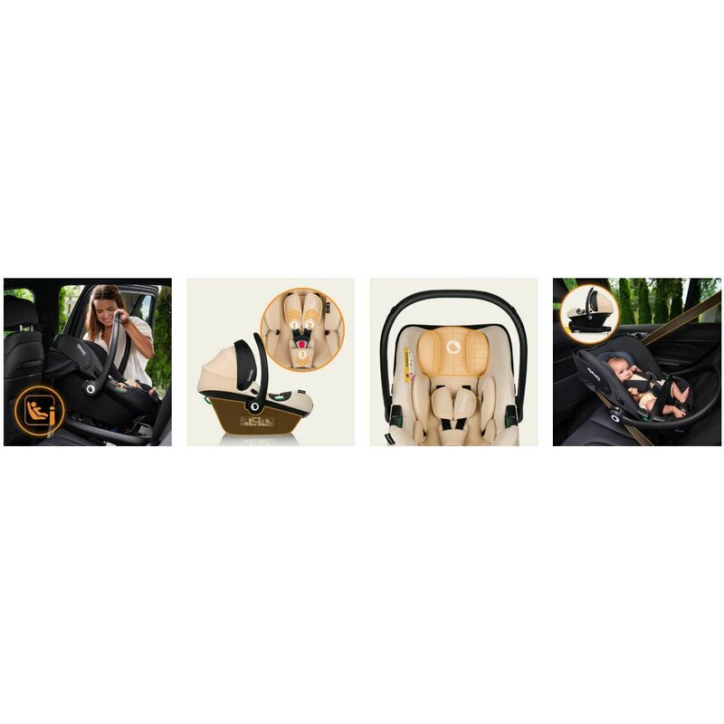 Scoica auto, Lionelo, i-Size Astrid, 0-13 Kg, 40-87 cm, Cu maner si capotina reglabile, Cu protectie laterala avansata, Salteluta confortabila, Testat ADAC, Conform cu standardul european de securitate R129, Bej - gogobaby.ro