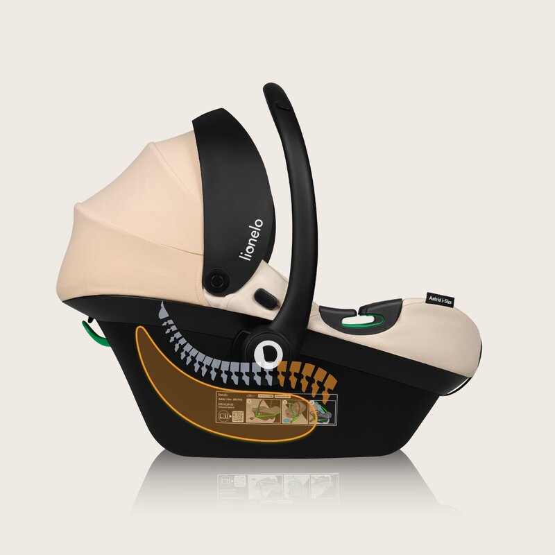 Scoica auto, Lionelo, i-Size Astrid, 0-13 Kg, 40-87 cm, Cu maner si capotina reglabile, Cu protectie laterala avansata, Salteluta confortabila, Testat ADAC, Conform cu standardul european de securitate R129, Bej - gogobaby.ro