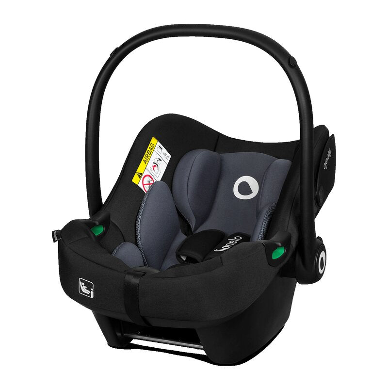 Scoica auto, Lionelo, i-Size Astrid, Include baza Isofix, 0-13 Kg, 40-87 cm, Cu maner si capotina reglabile, Cu protectie laterala avansata, Salteluta confortabila, Testat ADAC, Conform cu R129, Negru/Gri