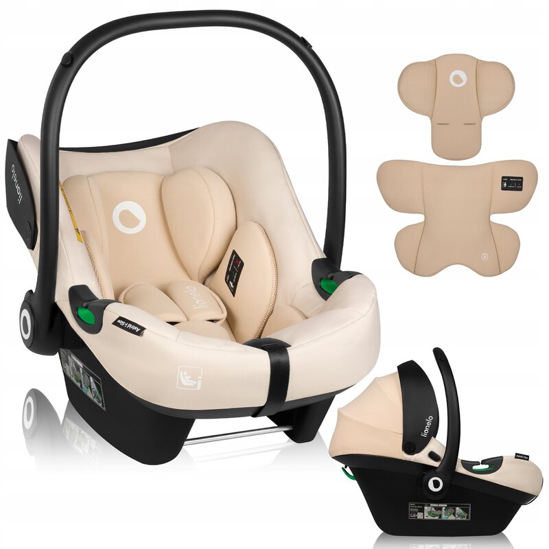 Scoica auto, Lionelo, i-Size Astrid, Include baza Isofix, 0-13 Kg, 40-87 cm, Cu maner si capotina reglabile, Cu protectie laterala avansata, Salteluta confortabila, Testat ADAC, Conform cu R129, Bej - gogobaby.ro