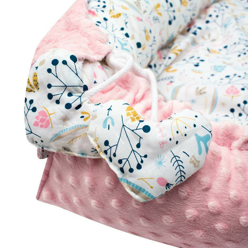 Set 3 piese, New Baby, Luxury, Baby Nest cu doua fete, Cu paturica si pernuta in forma de inima, Minky Cranberries - gogobaby.ro