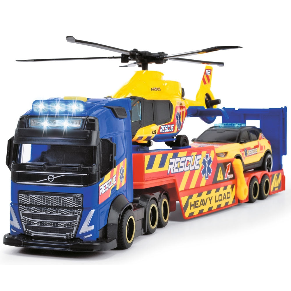 Set Dickie Toys Rescue Transporter 40 cm cu camion, masina, elicopter si accesorii - gogobaby.ro