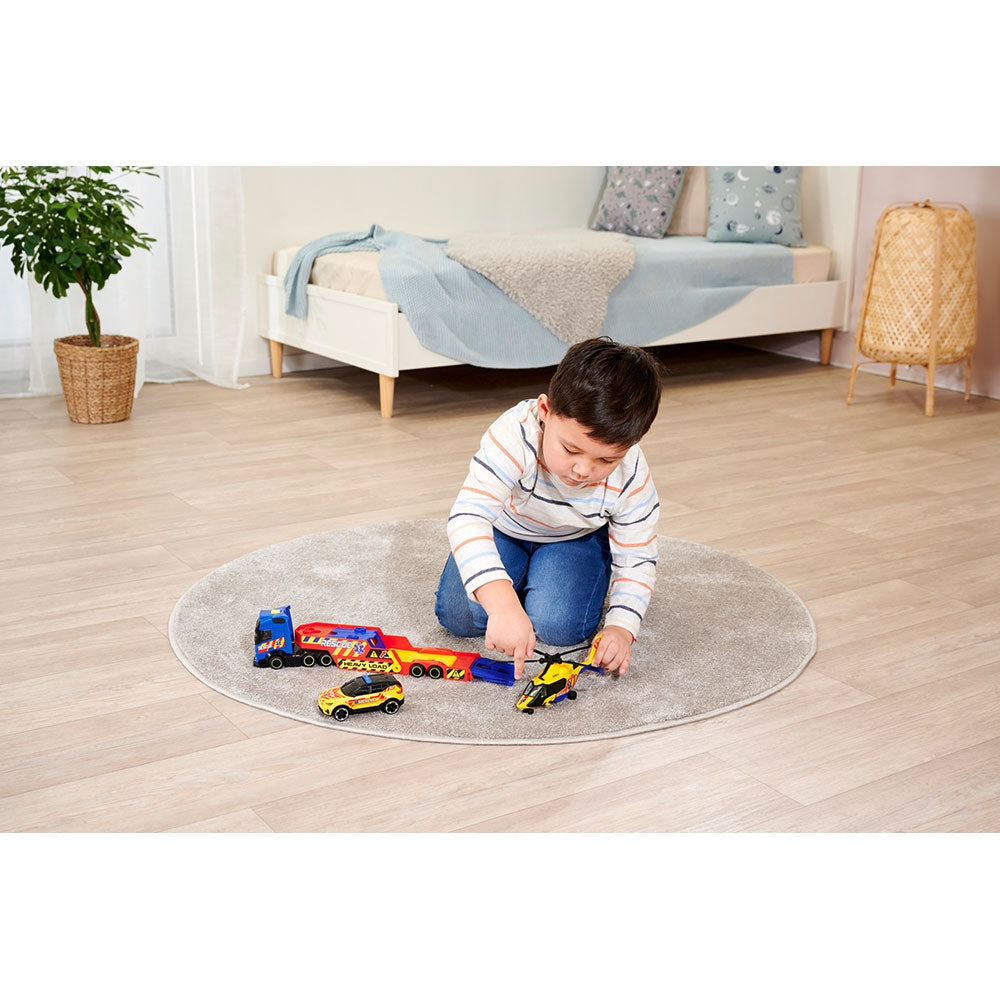 Set Dickie Toys Rescue Transporter 40 cm cu camion, masina, elicopter si accesorii - gogobaby.ro