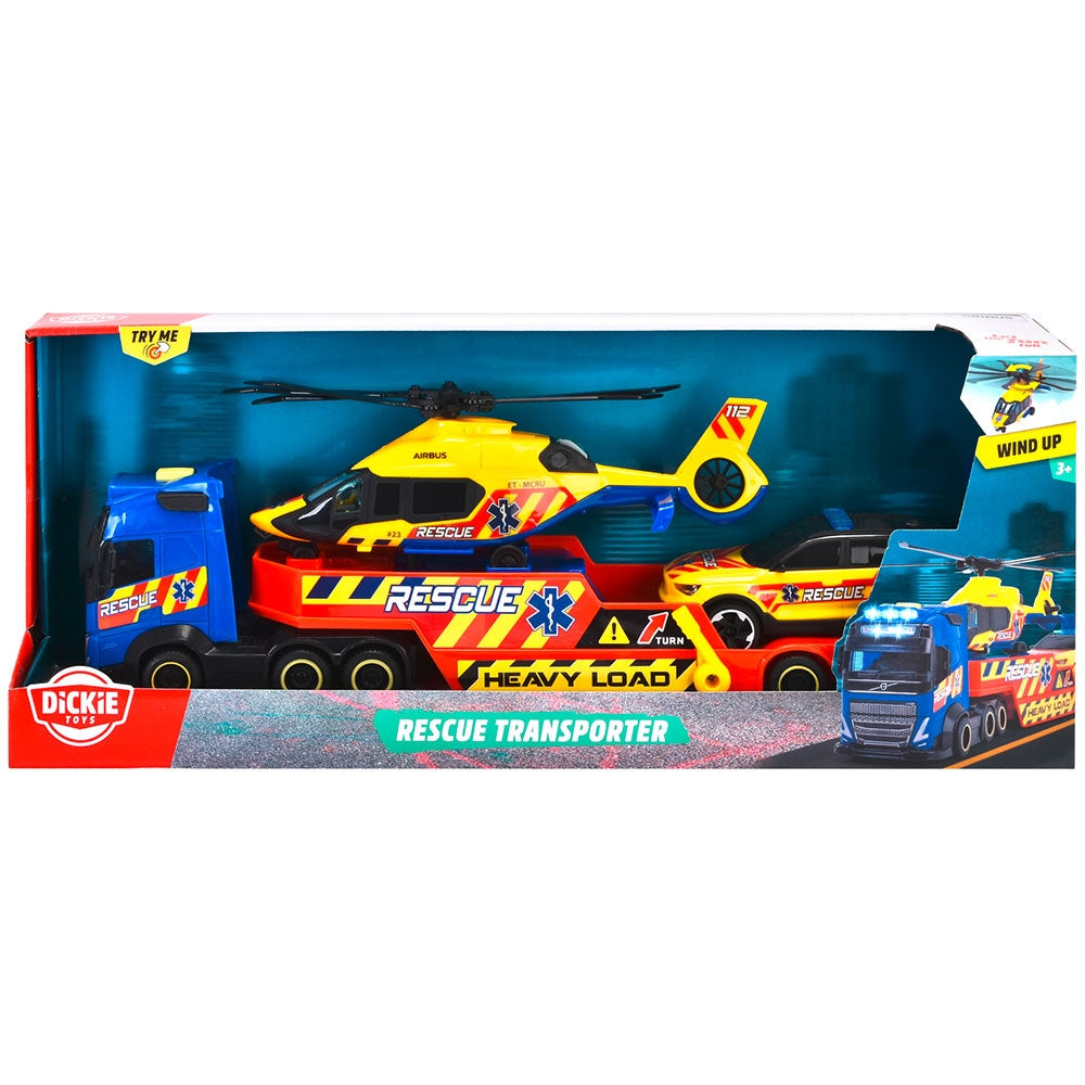Set Dickie Toys Rescue Transporter 40 cm cu camion, masina, elicopter si accesorii - gogobaby.ro