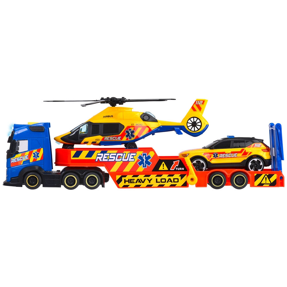 Set Dickie Toys Rescue Transporter 40 cm cu camion, masina, elicopter si accesorii - gogobaby.ro