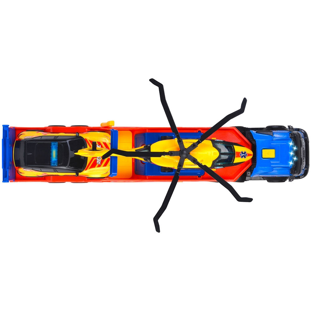 Set Dickie Toys Rescue Transporter 40 cm cu camion, masina, elicopter si accesorii - gogobaby.ro