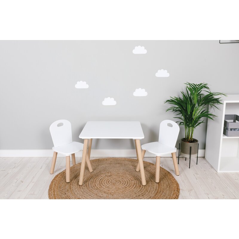 Set masuta si doua scaune, FreeON, Athena, Pentru copii, Din lemn, Conform cu standardele europene de securitate EN71-1;2018, EN71-2:2020, EN71-3:2021, Alb - gogobaby.ro