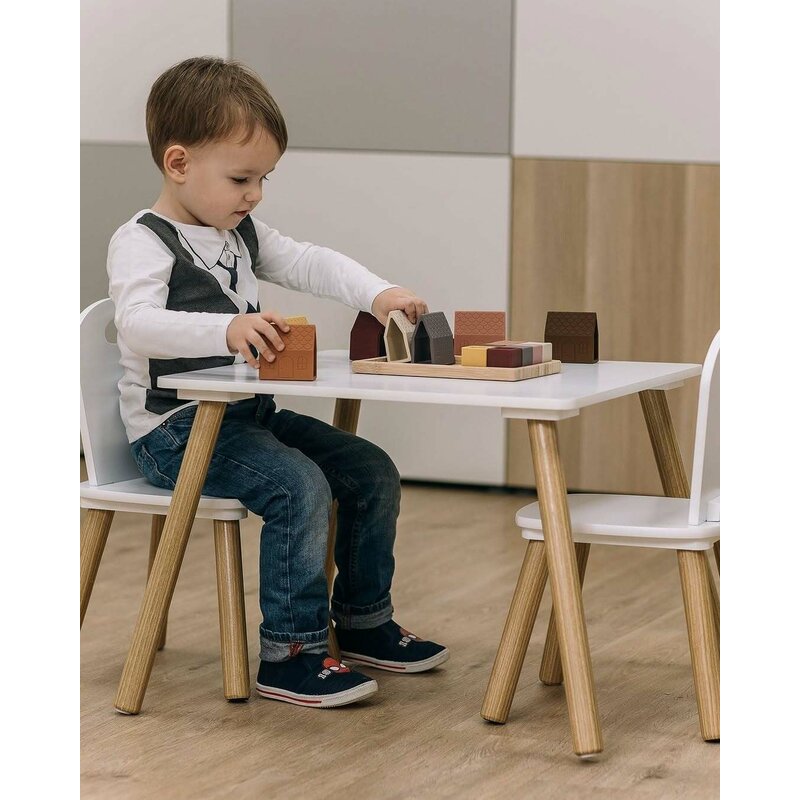 Set masuta si doua scaune, FreeON, Athena, Pentru copii, Din lemn, Conform cu standardele europene de securitate EN71-1;2018, EN71-2:2020, EN71-3:2021, Alb - gogobaby.ro