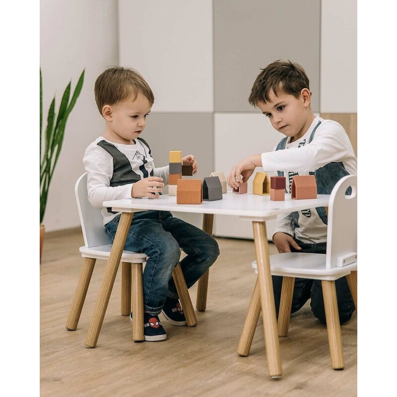 Set masuta si doua scaune, FreeON, Athena, Pentru copii, Din lemn, Conform cu standardele europene de securitate EN71-1;2018, EN71-2:2020, EN71-3:2021, Alb - gogobaby.ro