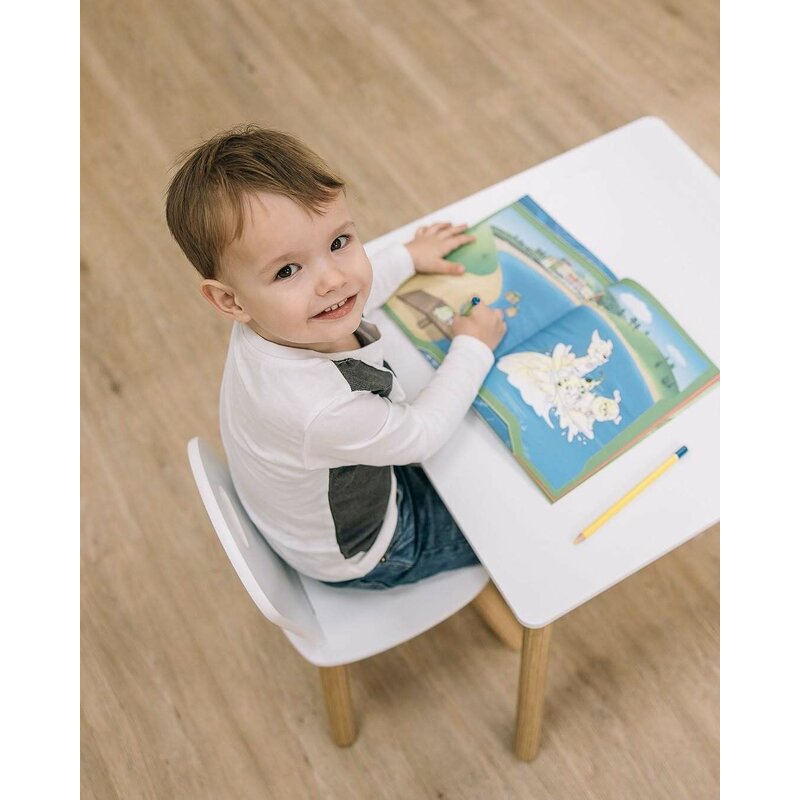 Set masuta si doua scaune, FreeON, Athena, Pentru copii, Din lemn, Conform cu standardele europene de securitate EN71-1;2018, EN71-2:2020, EN71-3:2021, Alb - gogobaby.ro