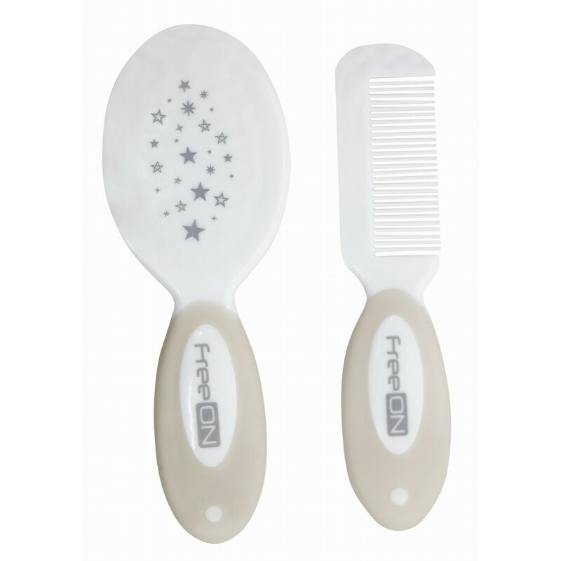 Set perie si pieptene, FreeON, Din peri naturali, 0 luni+, White - gogobaby.ro