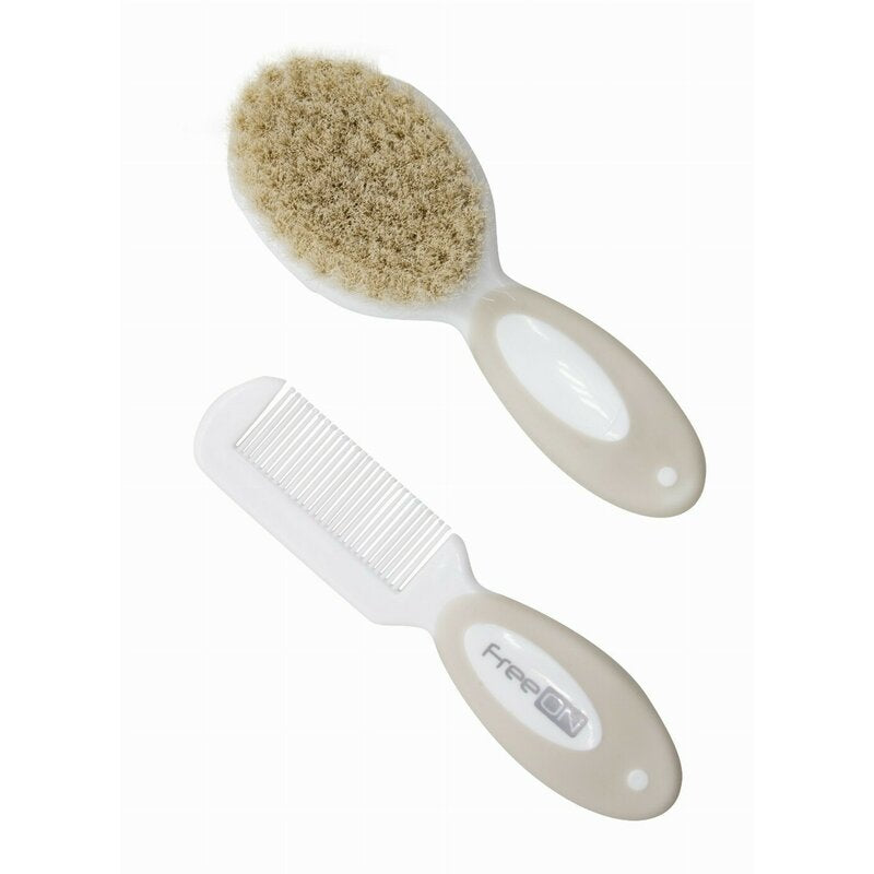 Set perie si pieptene, FreeON, Din peri naturali, 0 luni+, White - gogobaby.ro