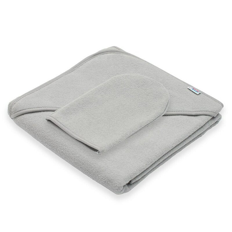 Set prosop cu gluga si manusa baie, New Baby, Dimensiune 80 x 80 cm, Basic, Gray