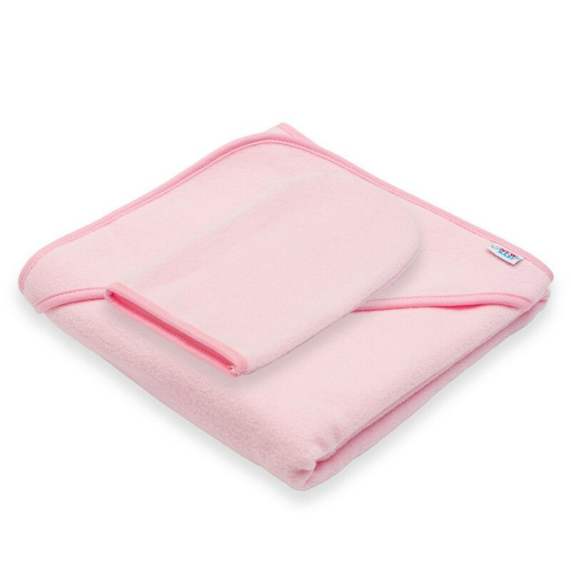 Set prosop cu gluga si manusa baie, New Baby, Dimensiune 80 x 80 cm, Basic, Pink - gogobaby.ro