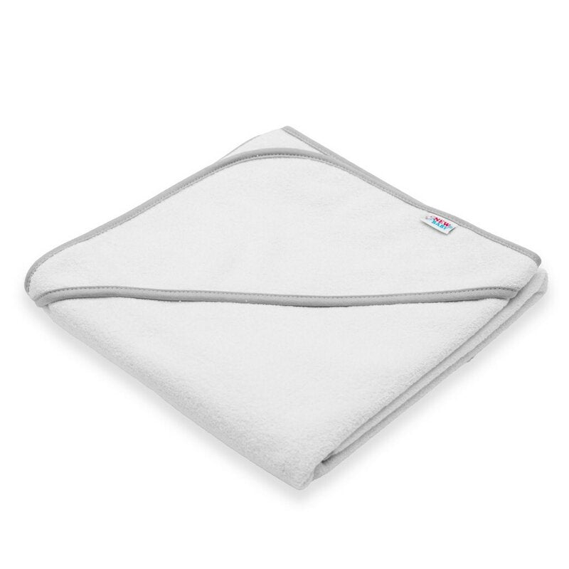 Set prosop cu gluga si manusa baie, New Baby, Dimensiune 80 x 80 cm, Basic, White-gray - gogobaby.ro