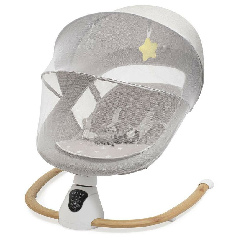 Sezlong balansoar, New Baby, Smart, Pana la 9 kg, Include cronometru si detector de miscare, Cu 5 viteze de leganare, Cu sunete si melodii, Cu 2 jucarii, 0 lun+, Grey - gogobaby.ro