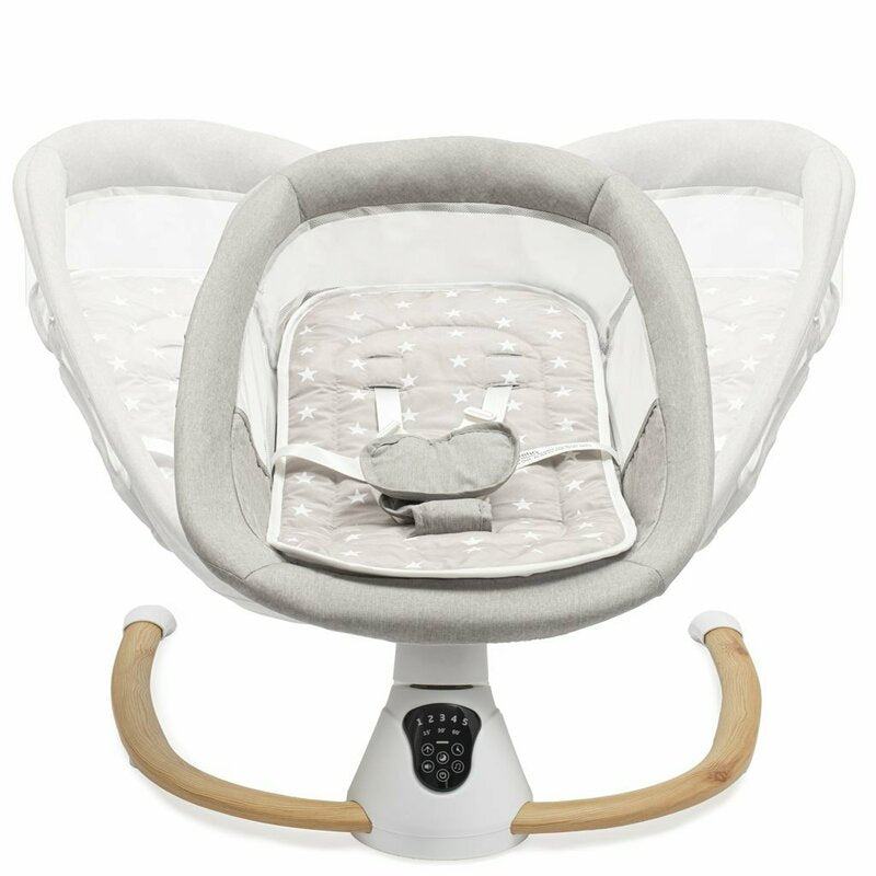 Sezlong balansoar, New Baby, Smart, Pana la 9 kg, Include cronometru si detector de miscare, Cu 5 viteze de leganare, Cu sunete si melodii, Cu 2 jucarii, 0 lun+, Grey - gogobaby.ro