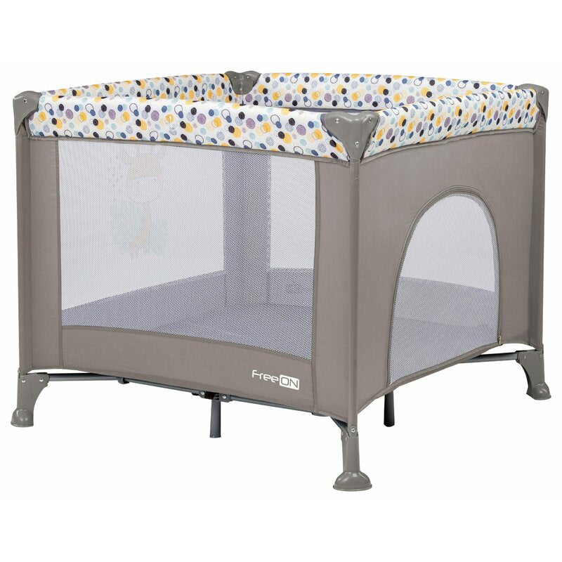 Tarc de joaca, FreeON, Patrat, Pliabil, Intrare cu fermoar, Laterale din plasa, 93x93x87 cm, Pana la 15 kg, 6 luni+, Gri - gogobaby.ro