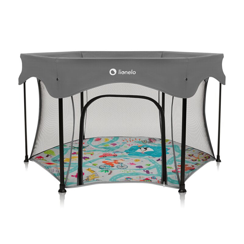 Tarc de joaca, Lionelo, Roel Plus, Pliere ultra-compacta, Sistem LockGuard impotriva plierii accidentale, Geanta de transport inclusa, Conform cu EN 12227:2010, 134x134x74 cm, 6 luni+, Multicolor - gogobaby.ro