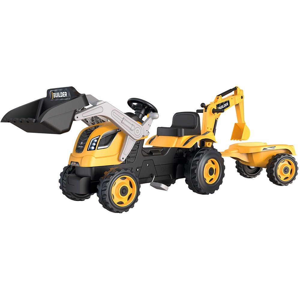 Tractor cu pedale si remorca Smoby Builder Max galben - gogobaby.ro