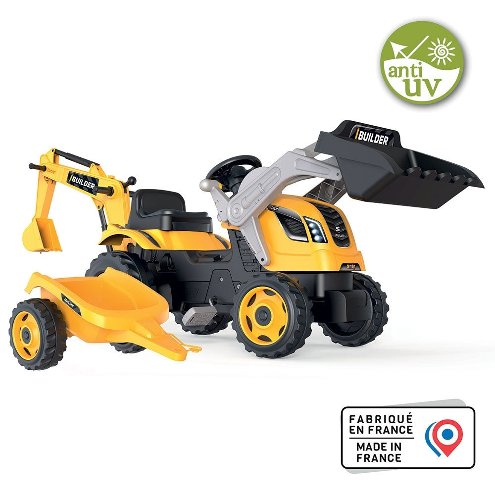 Tractor cu pedale si remorca Smoby Builder Max galben - gogobaby.ro