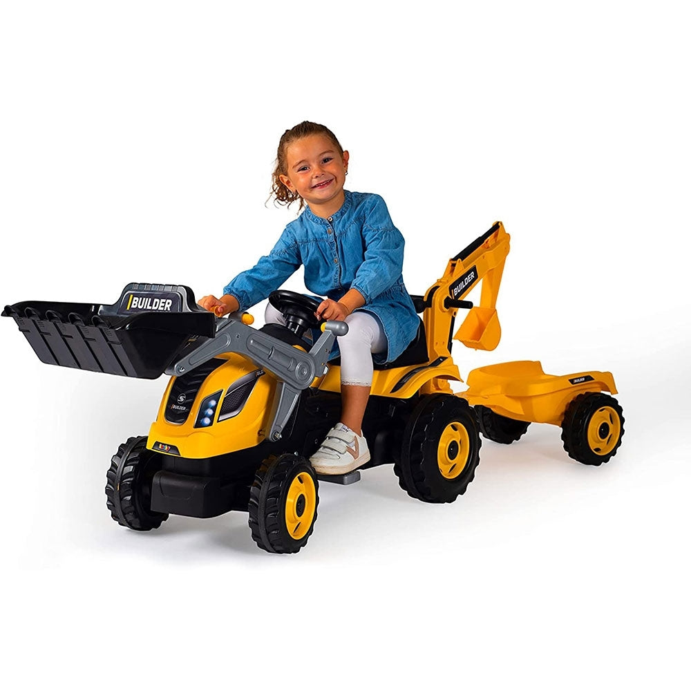 Tractor cu pedale si remorca Smoby Builder Max galben - gogobaby.ro