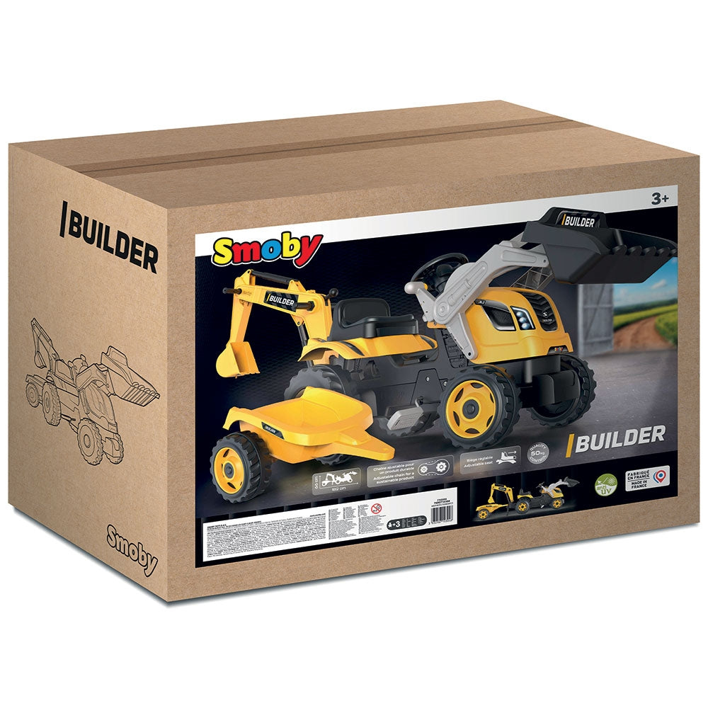 Tractor cu pedale si remorca Smoby Builder Max galben - gogobaby.ro
