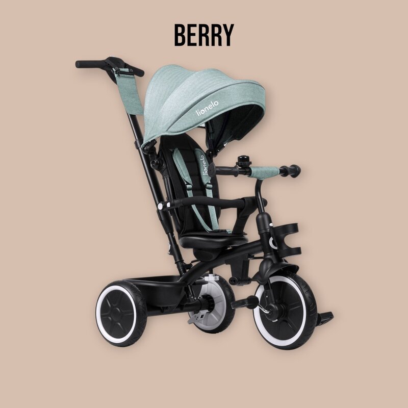 Tricicleta copii, Lionelo, Berry, 2 in 1, Multifunctionala, Suport picioare, Control al directiei, Scaun reversibil, Rotire 360 grade, Functie de roata libera, Utilizare pana la 5 ani, Constructie din otel, Conform cu standardul EN71, Verde - gogobaby.ro