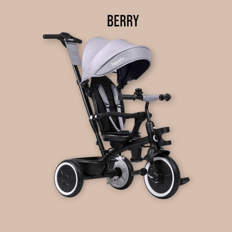 Tricicleta copii, Lionelo, Berry, 2 in 1, Multifunctionala, Suport picioare, Control al directiei, Scaun reversibil, Rotire 360 grade, Functie de roata libera, Utilizare pana la 5 ani, Constructie din otel, Conform cu standardul EN71, Gri - gogobaby.ro