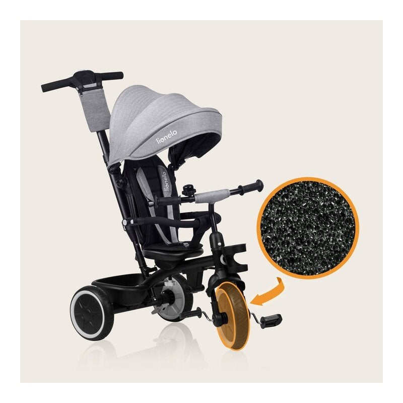 Tricicleta copii, Lionelo, Berry, 2 in 1, Multifunctionala, Suport picioare, Control al directiei, Scaun reversibil, Rotire 360 grade, Functie de roata libera, Utilizare pana la 5 ani, Constructie din otel, Conform cu standardul EN71, Gri - gogobaby.ro