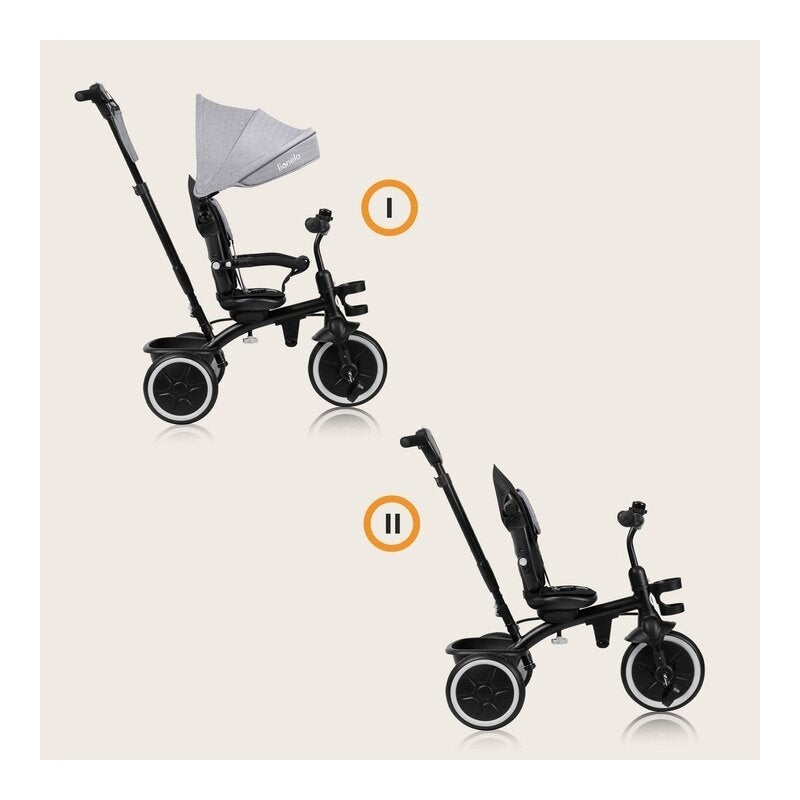 Tricicleta copii, Lionelo, Berry, 2 in 1, Multifunctionala, Suport picioare, Control al directiei, Scaun reversibil, Rotire 360 grade, Functie de roata libera, Utilizare pana la 5 ani, Constructie din otel, Conform cu standardul EN71, Gri - gogobaby.ro