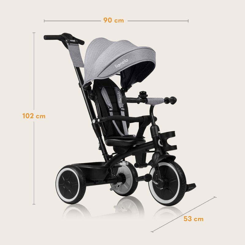 Tricicleta copii, Lionelo, Berry, 2 in 1, Multifunctionala, Suport picioare, Control al directiei, Scaun reversibil, Rotire 360 grade, Functie de roata libera, Utilizare pana la 5 ani, Constructie din otel, Conform cu standardul EN71, Gri - gogobaby.ro