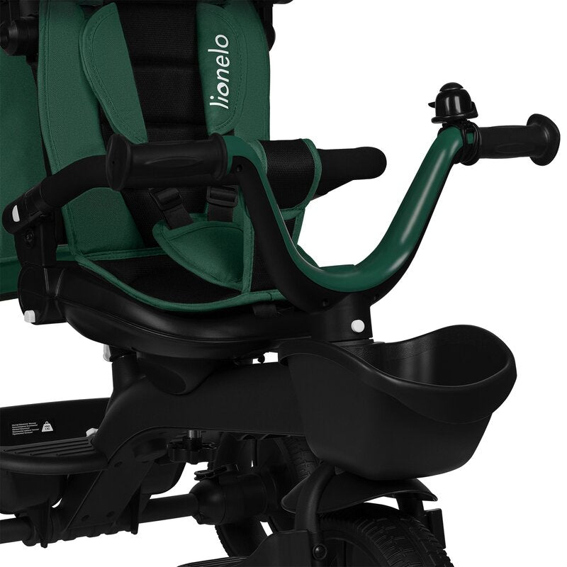 Tricicleta copii, Lionelo Kori, ultra-pliabila si multifunctionala, cu scaun rotativ 360°, control parental, suport pentru picioare si accesorii premium, Verde - gogobaby.ro