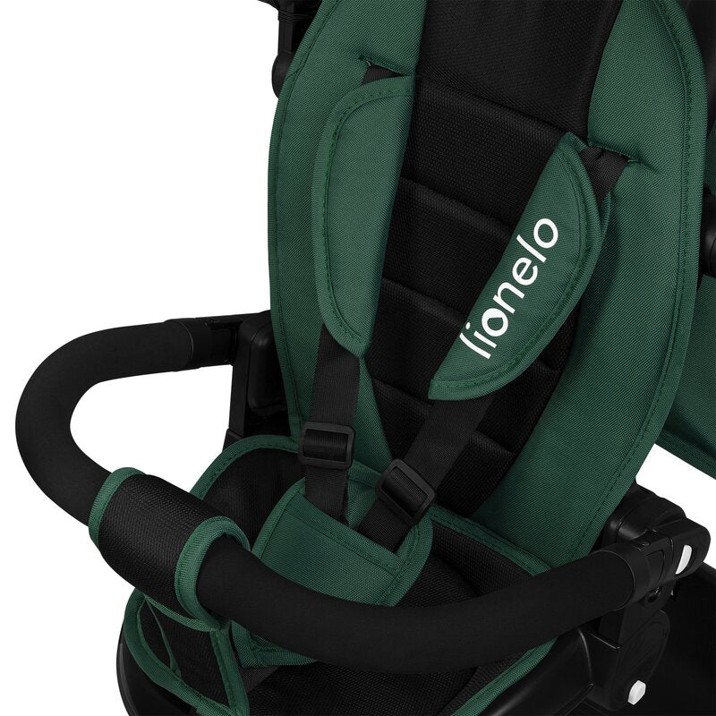 Tricicleta copii, Lionelo Kori, ultra-pliabila si multifunctionala, cu scaun rotativ 360°, control parental, suport pentru picioare si accesorii premium, Verde - gogobaby.ro
