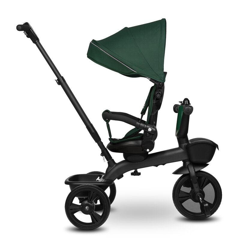 Tricicleta copii, Lionelo Kori, ultra-pliabila si multifunctionala, cu scaun rotativ 360°, control parental, suport pentru picioare si accesorii premium, Verde - gogobaby.ro