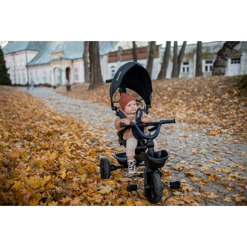 Tricicleta copii, Lionelo Kori, ultra-pliabila si multifunctionala, cu scaun rotativ 360°, control parental, suport pentru picioare si accesorii premium, Verde - gogobaby.ro