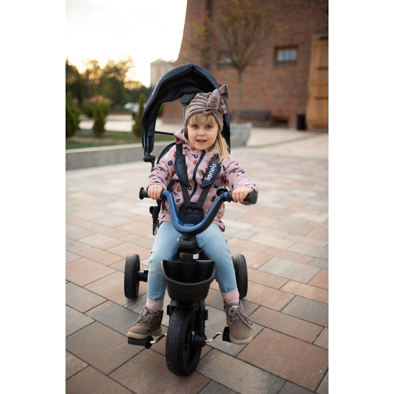 Tricicleta copii, Lionelo Kori, ultra-pliabila si multifunctionala, cu scaun rotativ 360°, control parental, suport pentru picioare si accesorii premium, Verde - gogobaby.ro