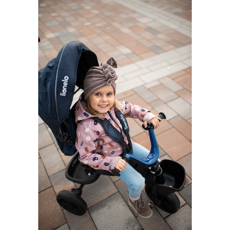 Tricicleta copii, Lionelo Kori, ultra-pliabila si multifunctionala, cu scaun rotativ 360°, control parental, suport pentru picioare si accesorii premium, Verde - gogobaby.ro