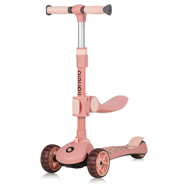 Trotineta, Lionelo, Franky, Multifunctionala, Pliabila, Pana la 50 kg, Bicicleta cu 3 roti si trotineta de echilibru, Ghidon reglabil, Sezut detasabil, Roti cu LED, Conform cu EN71, EN62115, 12 luni+, Roz - gogobaby.ro