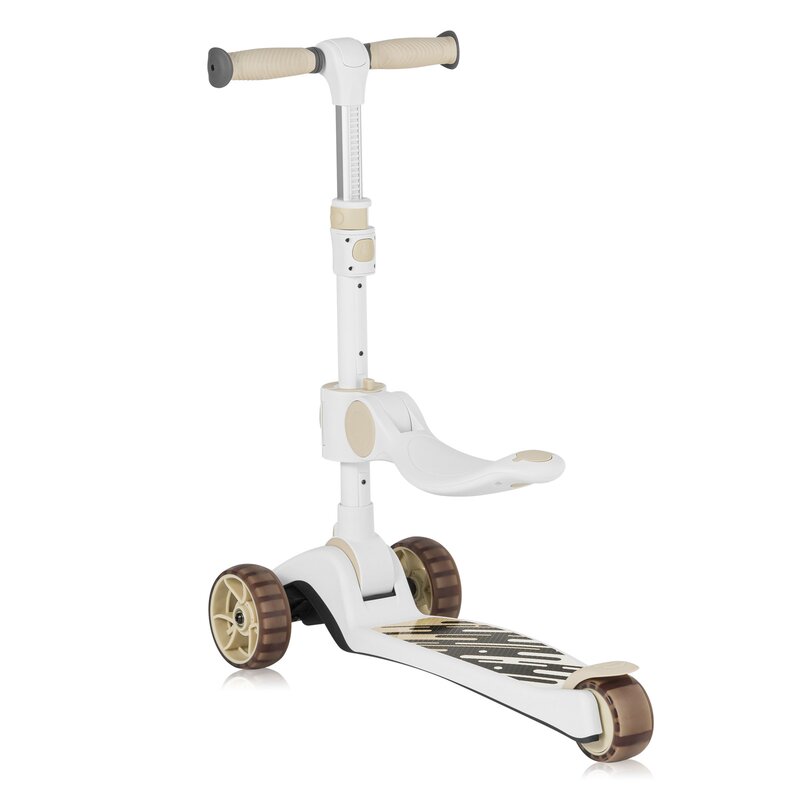 Trotineta, Lionelo, Franky, Multifunctionala, Pliabila, Pana la 50 kg, Bicicleta cu 3 roti si trotineta de echilibru, Ghidon reglabil, Sezut detasabil, Roti cu LED, Conform cu EN71, EN62115, 12 luni+, Bej - gogobaby.ro
