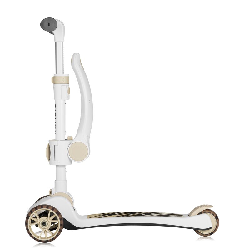 Trotineta, Lionelo, Franky, Multifunctionala, Pliabila, Pana la 50 kg, Bicicleta cu 3 roti si trotineta de echilibru, Ghidon reglabil, Sezut detasabil, Roti cu LED, Conform cu EN71, EN62115, 12 luni+, Bej - gogobaby.ro
