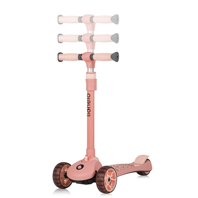 Trotineta, Lionelo, Franky, Multifunctionala, Pliabila, Pana la 50 kg, Bicicleta cu 3 roti si trotineta de echilibru, Ghidon reglabil, Sezut detasabil, Roti cu LED, Conform cu EN71, EN62115, 12 luni+, Roz - gogobaby.ro