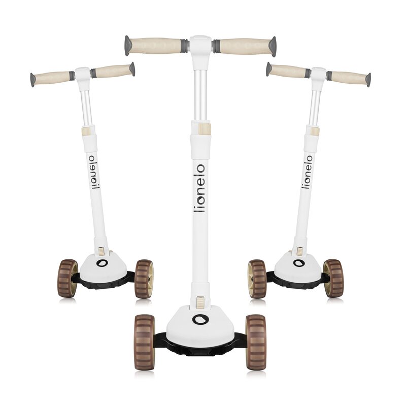 Trotineta, Lionelo, Franky, Multifunctionala, Pliabila, Pana la 50 kg, Bicicleta cu 3 roti si trotineta de echilibru, Ghidon reglabil, Sezut detasabil, Roti cu LED, Conform cu EN71, EN62115, 12 luni+, Bej - gogobaby.ro