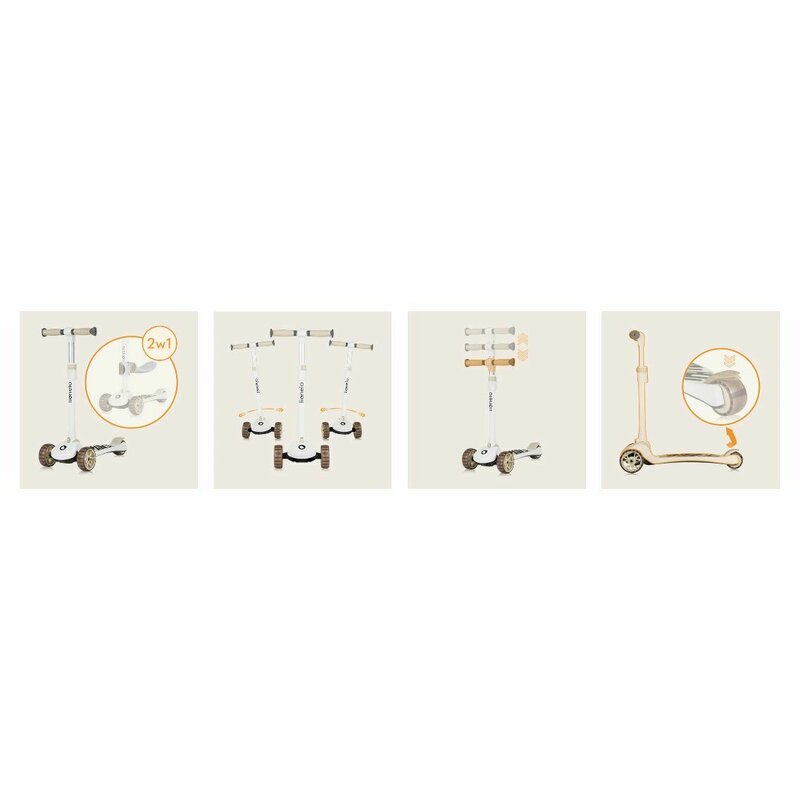 Trotineta, Lionelo, Franky, Multifunctionala, Pliabila, Pana la 50 kg, Bicicleta cu 3 roti si trotineta de echilibru, Ghidon reglabil, Sezut detasabil, Roti cu LED, Conform cu EN71, EN62115, 12 luni+, Bej - gogobaby.ro