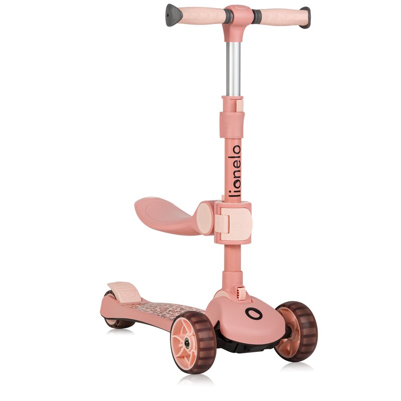 Trotineta, Lionelo, Franky, Multifunctionala, Pliabila, Pana la 50 kg, Bicicleta cu 3 roti si trotineta de echilibru, Ghidon reglabil, Sezut detasabil, Roti cu LED, Conform cu EN71, EN62115, 12 luni+, Roz - gogobaby.ro